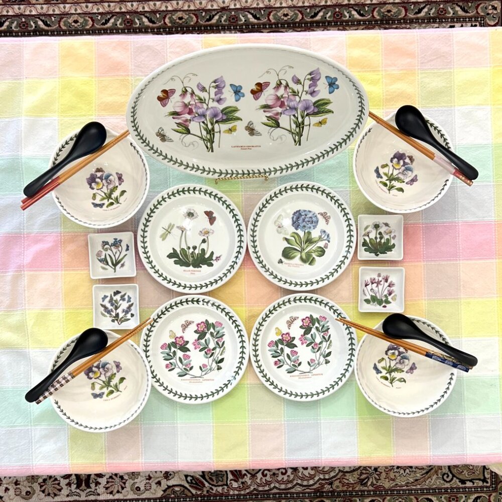 Portmeirion Botanic Garden Rare 25-Piece Japanese Dinner Set for 4!